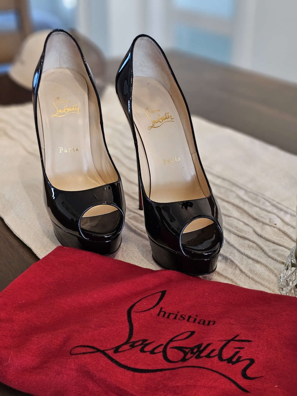 Christian Louboutin Black Patent Stilettos with Red Soles - Picture 3 of 6